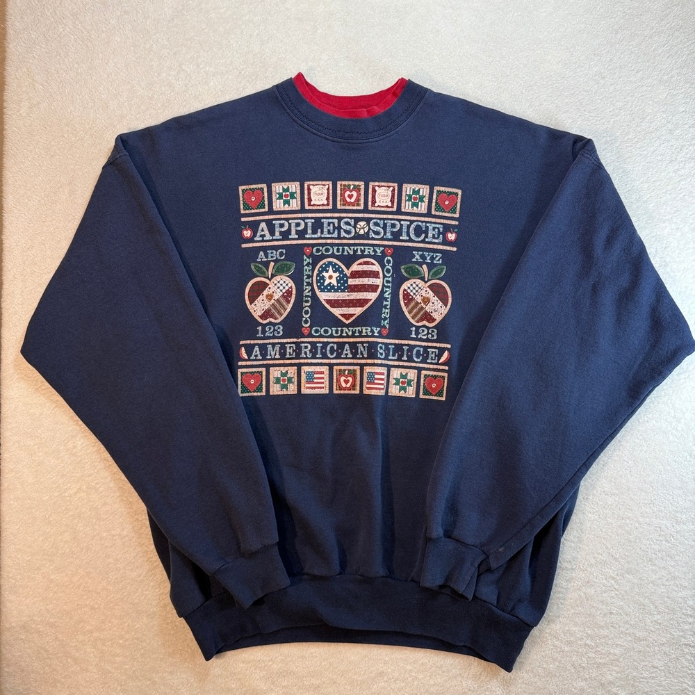 Vintage Hanes ComfortBlend Apples & Spice Americana Sweatshirt Navy Blue XL